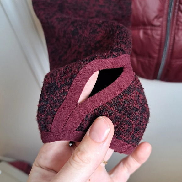 London Fog Maroon Black Knit Puffer Down Filled Thumb Hole Jacket Coat Sz Large - Picture 8 of 8